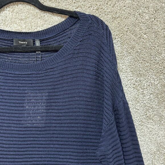 Theory Sweater NWT Women's‎ Navy Ribbed Oversize Cotton Knit Crewneck Pullover - Picture 6 of 13